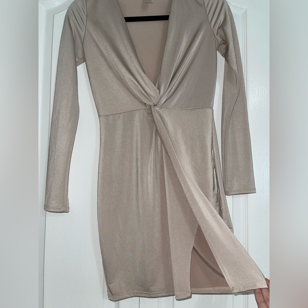 Elegant Tan Long Sleeve Dress